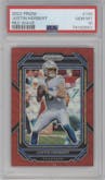 Justin Herbert from the 2022 Panini Prizm set featuring a Red Wave parallel graded by PSA and given an overall grade of 10.