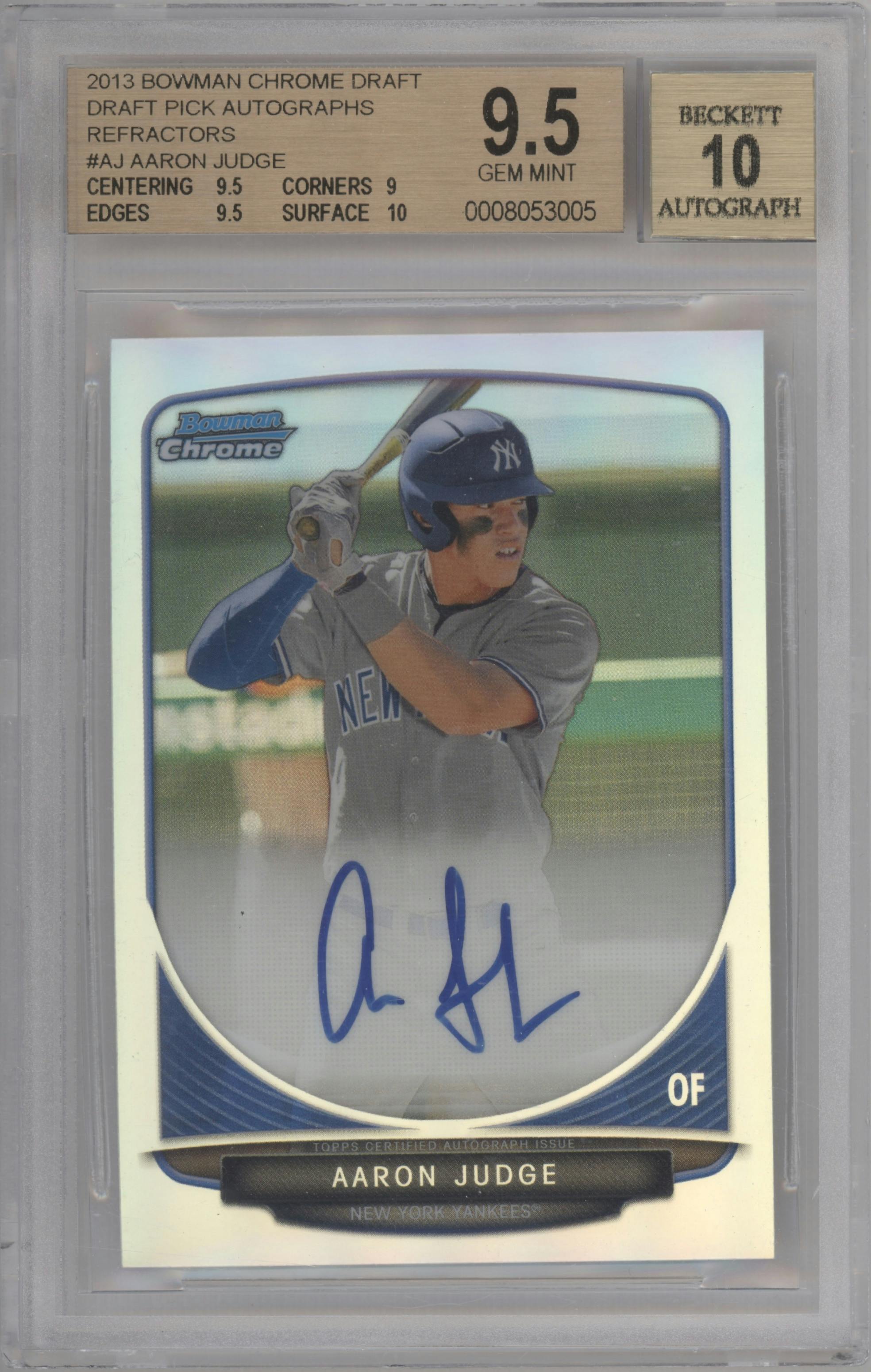 Aaron Judge from the 2013 Bowman Draft Picks & Prospects set featuring a Refractor parallel graded by Beckett and given an overall grade of 9.5.