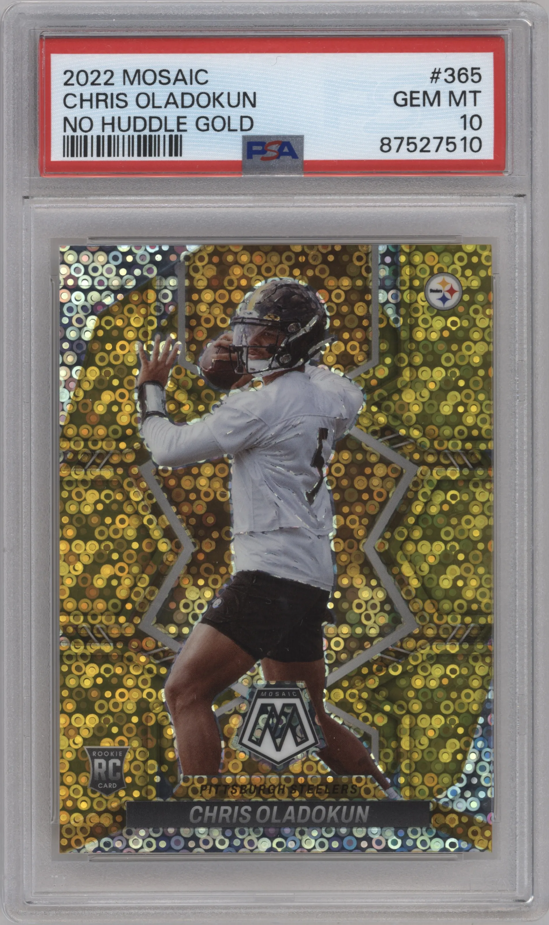2022 Panini Mosaic Chris Oladokun No Huddle Gold PSA 10