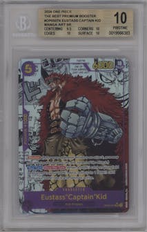 Eustass"Captain"Kid from the 2024 One Piece set featuring a Manga parallel graded by Beckett and given an overall grade of 10.