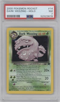Dark Weezing from the 2000 Pokemon set graded by PSA and given an overall grade of 7.