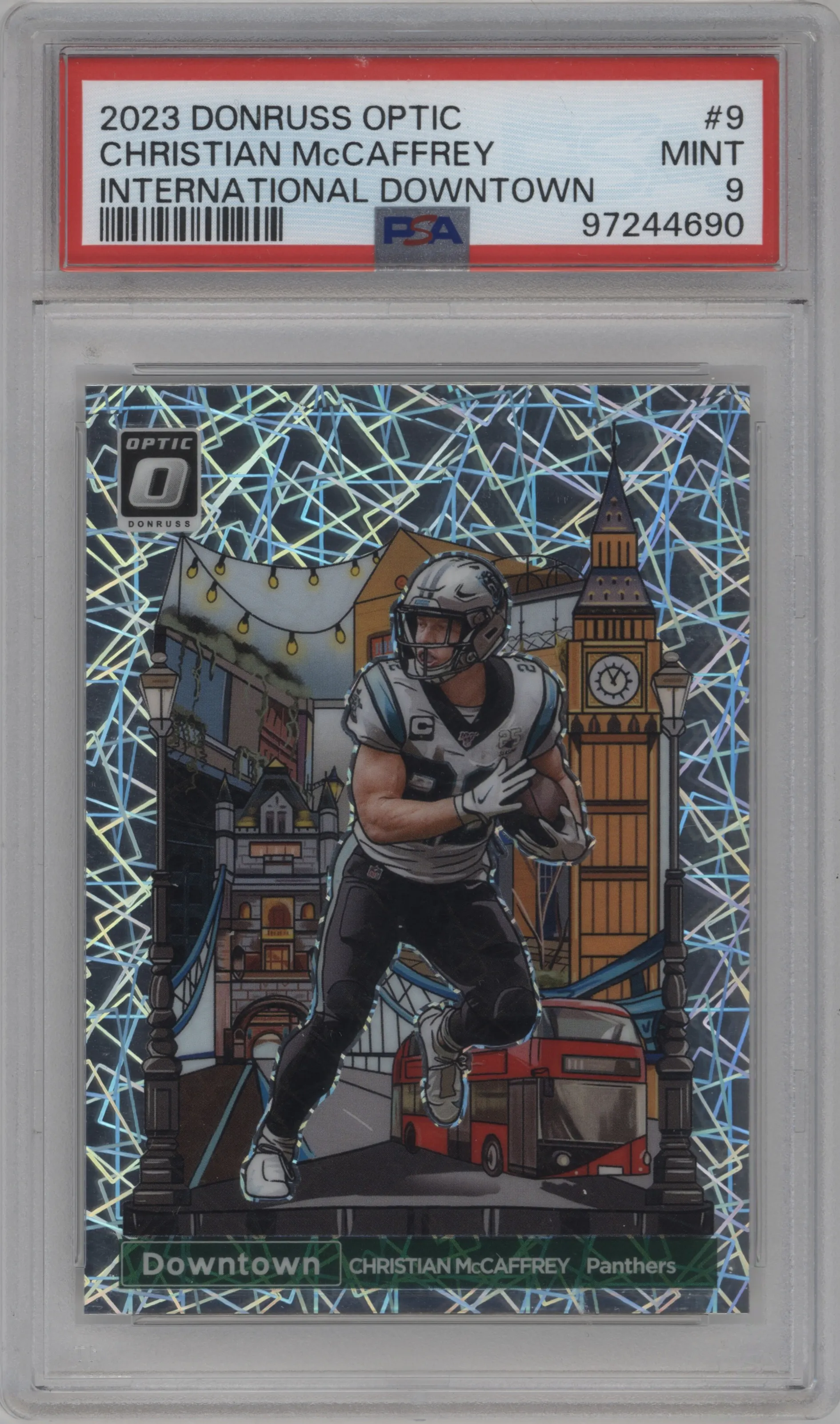 2023 Donruss Optic International Downtown Christian McCaffrey #9 PSA 9