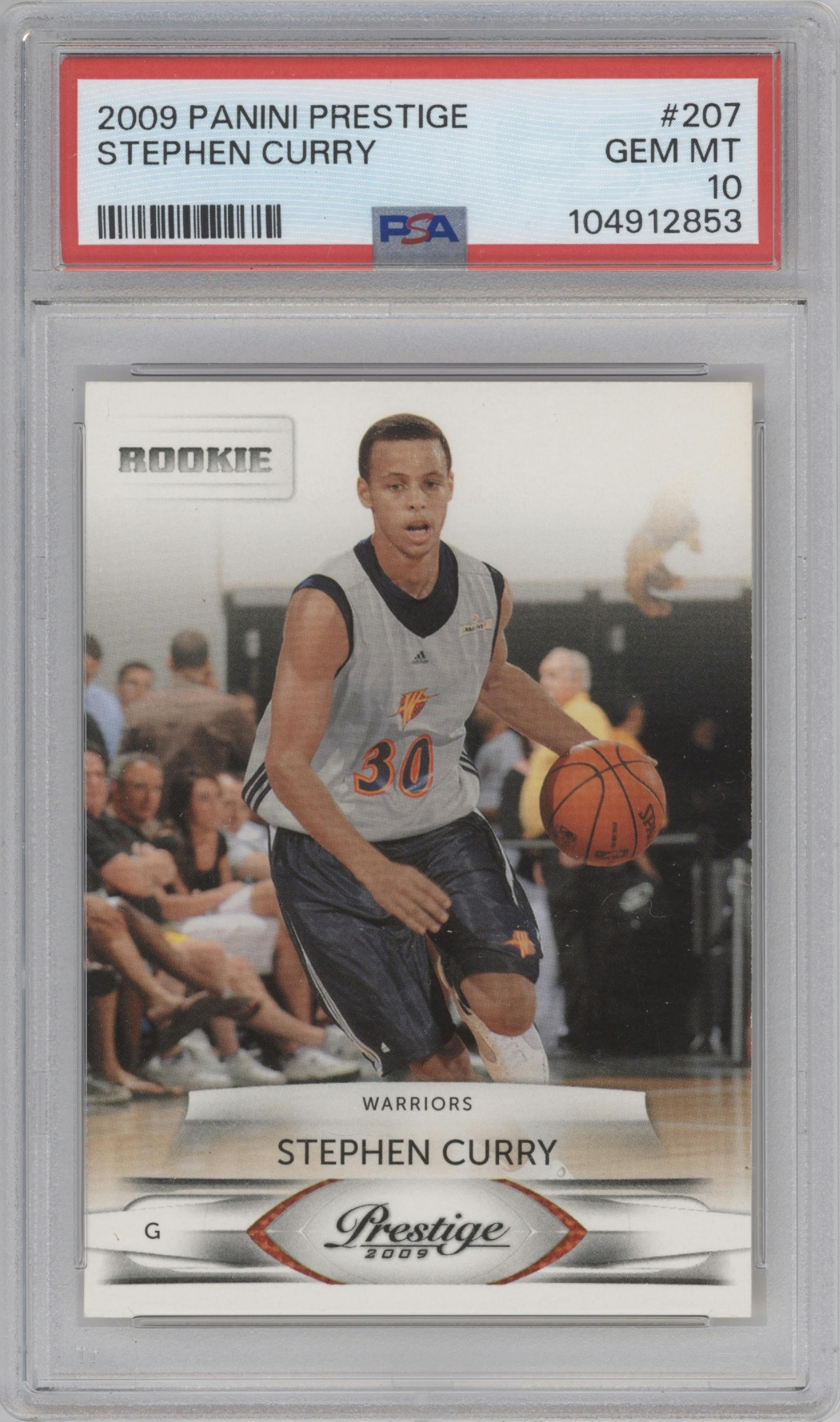 Stephen Curry from the 2009-10 Panini Prestige set graded by PSA and given an overall grade of 10.