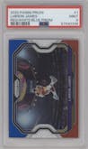 LeBron James from the 2020-21 Panini Prizm set featuring a Red/White/Blue Prizm parallel graded by PSA and given an overall grade of 9.