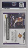 LeBron James from the 2020-21 Panini Prizm set featuring a Red/White/Blue Prizm parallel graded by PSA and given an overall grade of 9.