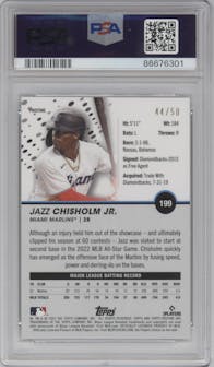 Jazz Chisholm Jr. from the 2023 Topps Pristine set featuring a Gold Pristine Ref. parallel graded by PSA and given an overall grade of 10.