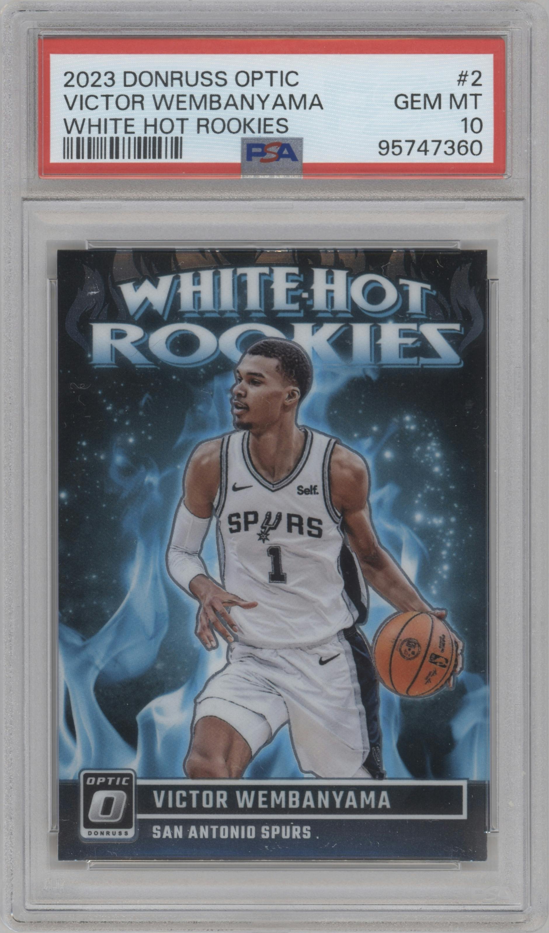 Victor Wembanyama from the 2023-24 Donruss Optic set graded by PSA and given an overall grade of 10.