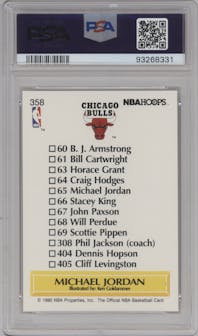 Michael Jordan from the 1990-91 NBA Hoops set graded by PSA and given an overall grade of 10.