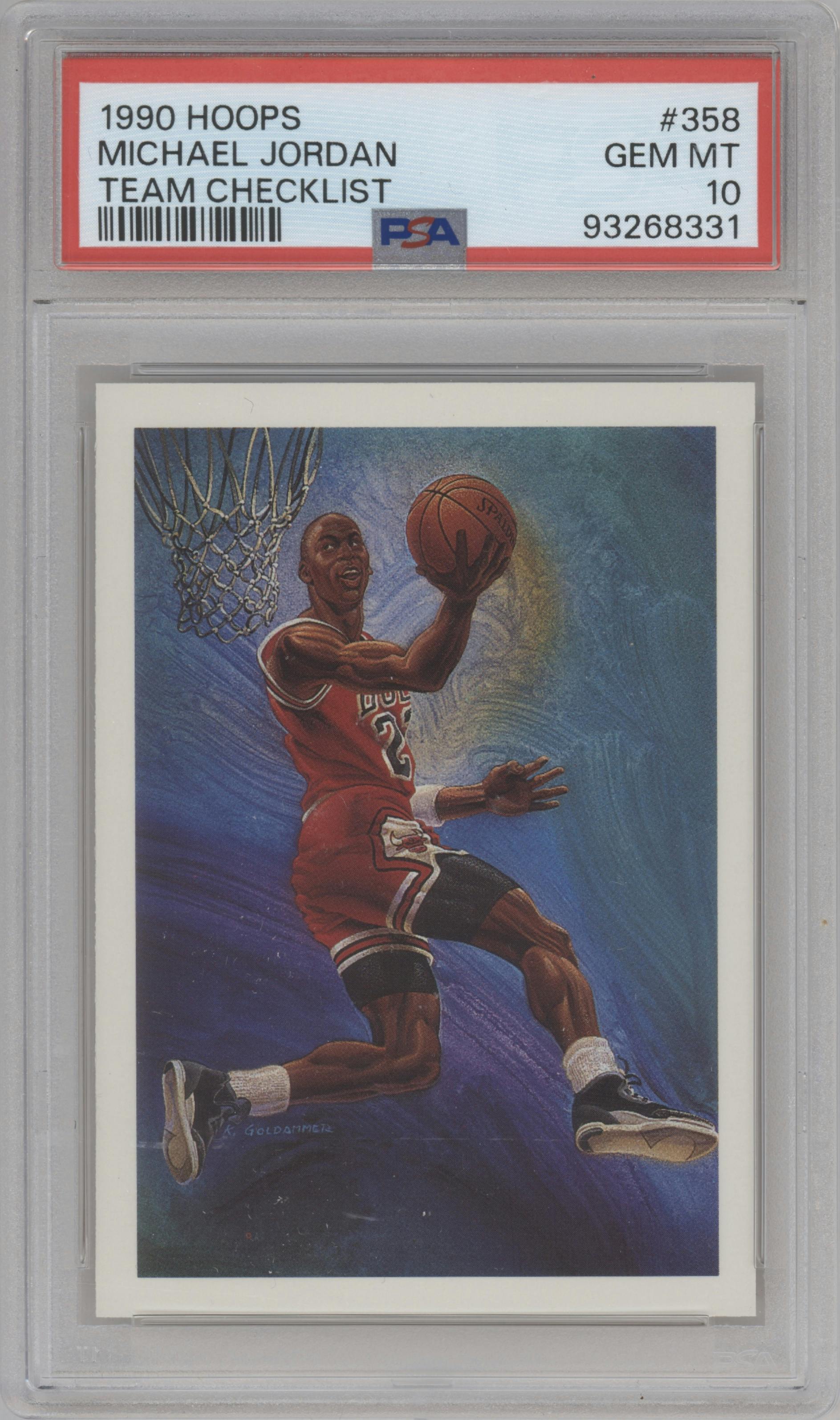 Michael Jordan from the 1990-91 NBA Hoops set graded by PSA and given an overall grade of 10.