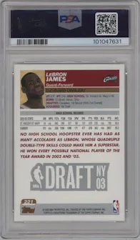 LeBron James from the 2003-04 Topps set graded by PSA and given an overall grade of 10.
