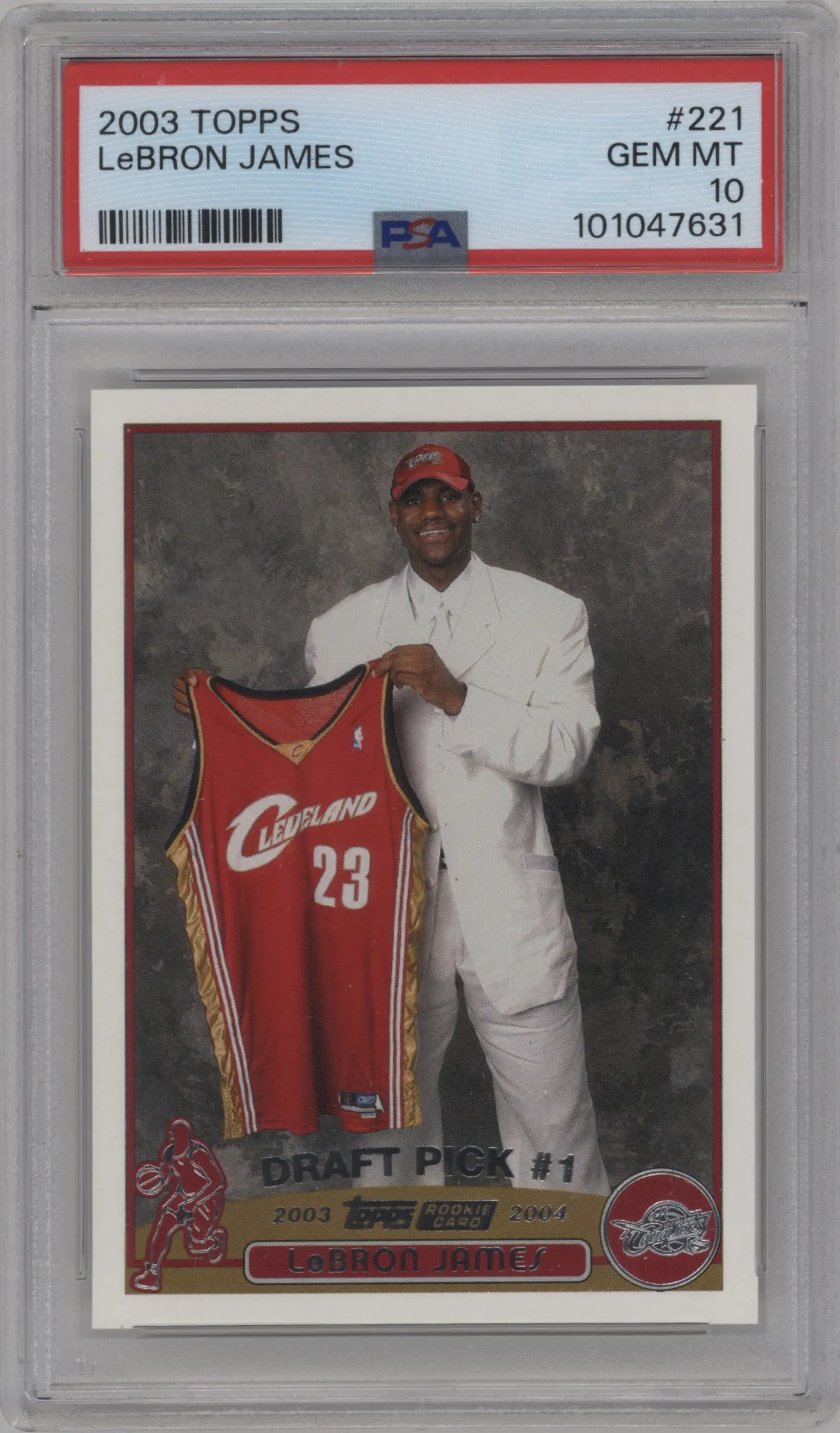 LeBron James from the 2003-04 Topps set graded by PSA and given an overall grade of 10.