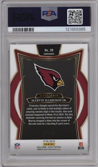 Marvin Harrison Jr. from the 2024 Panini Select set featuring a Tie-Dye Prizm parallel graded by PSA and given an overall grade of 10.
