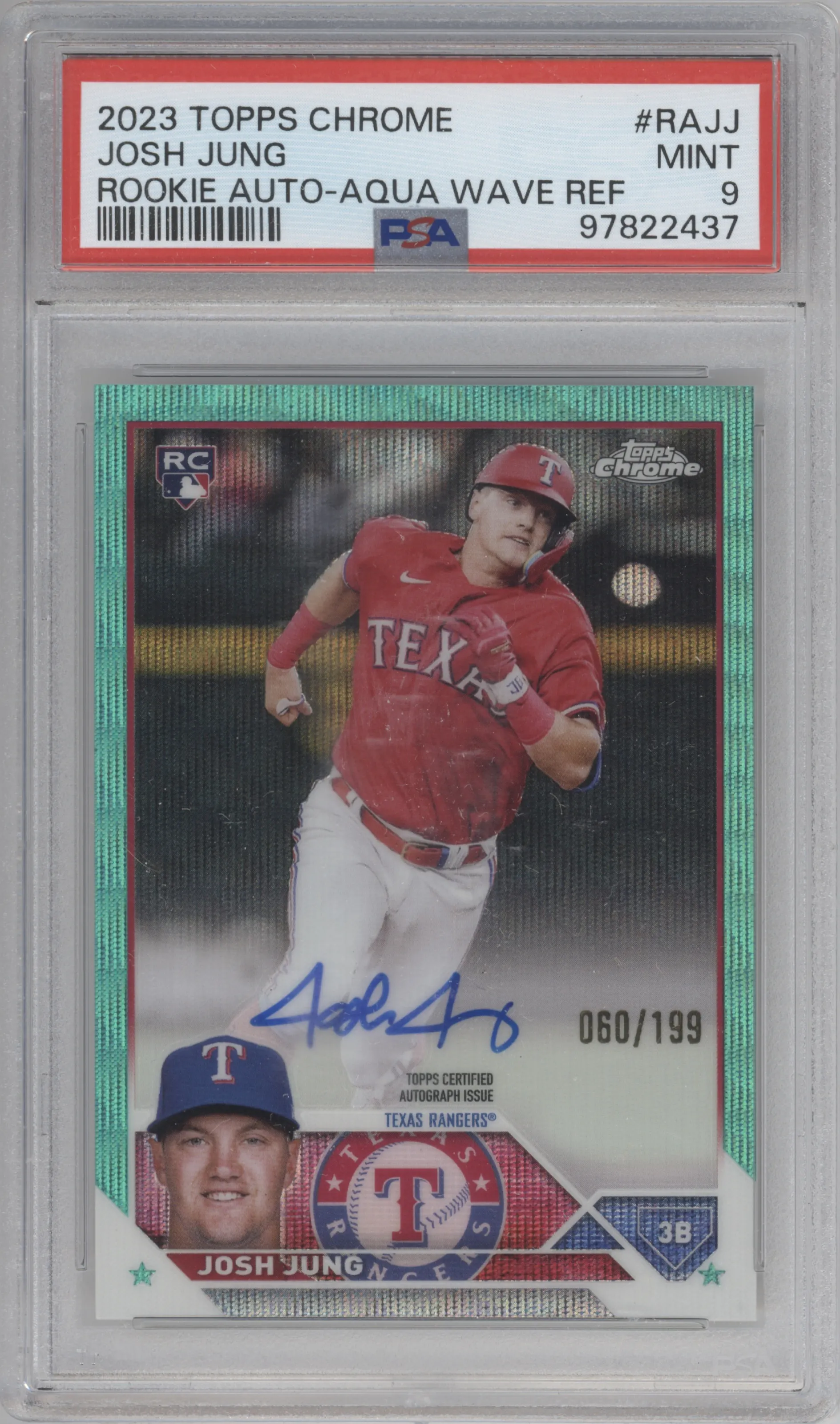 2023 Topps Chrome Rke.Auto Josh Jung Aqua Wave Refractor #RA-JJ PSA 9