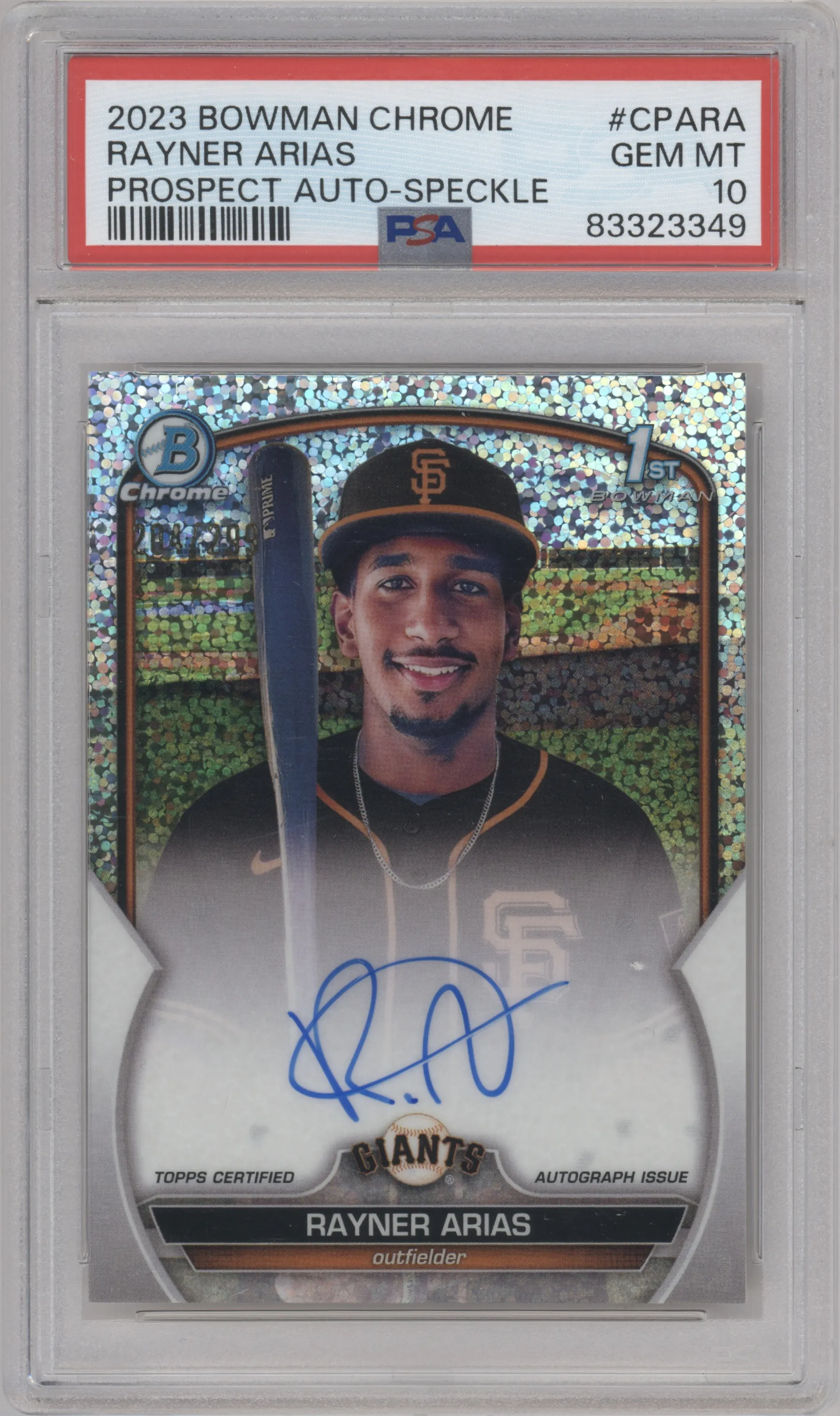 2023 Bowman Chrome Chr.Pros.Auto Rayner Arias Speckle Refractor PSA 10