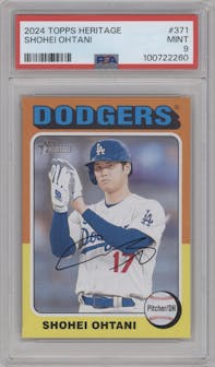 Shohei Ohtani from the 2024 Topps Heritage set graded by PSA and given an overall grade of 9.
