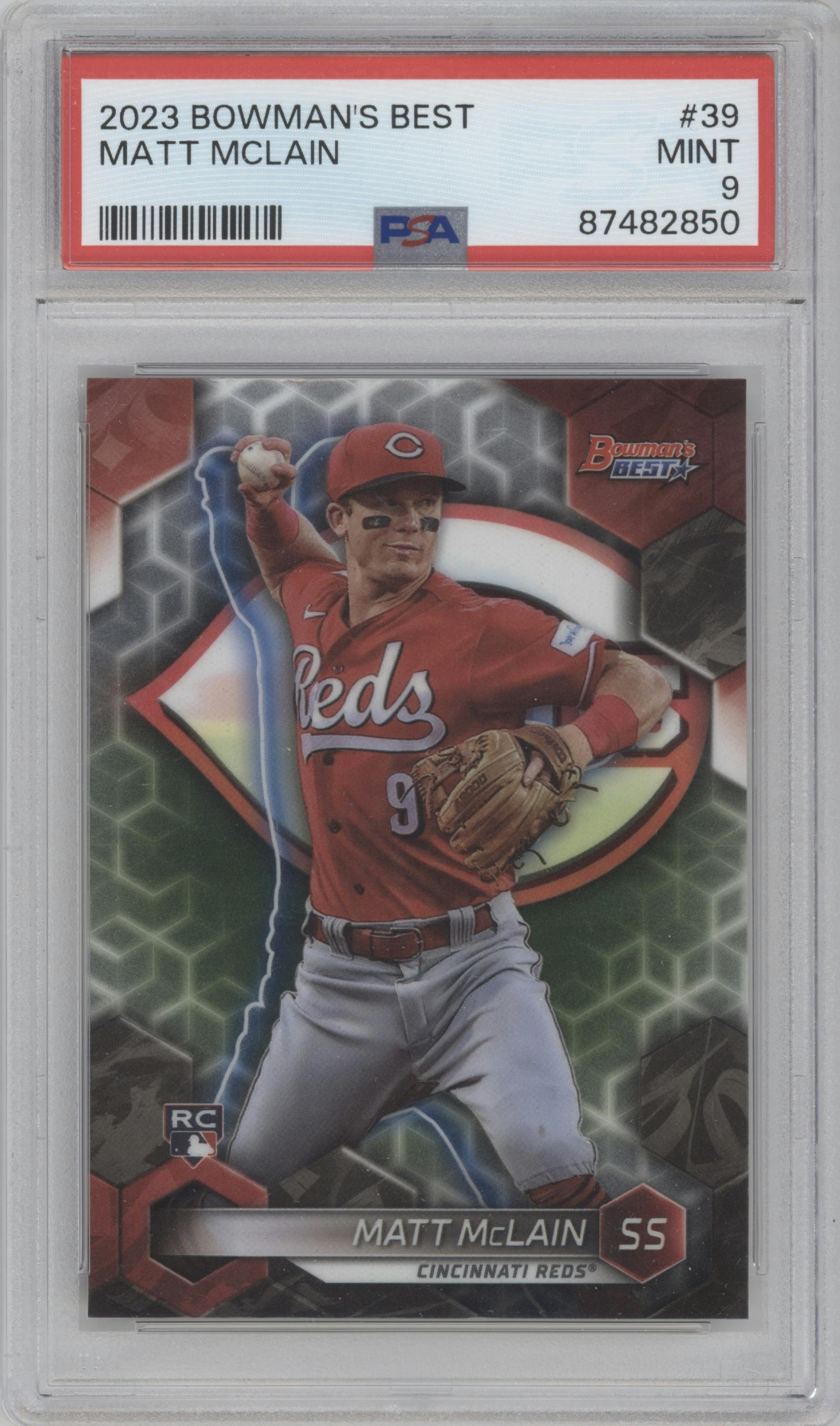 Matt McClain from the 2023 Bowman's Best set graded by PSA and given an overall grade of 9.