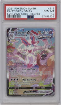 Sylveon VMAX  from the 2021 Pokemon SWSH set graded by PSA and given an overall grade of 10.