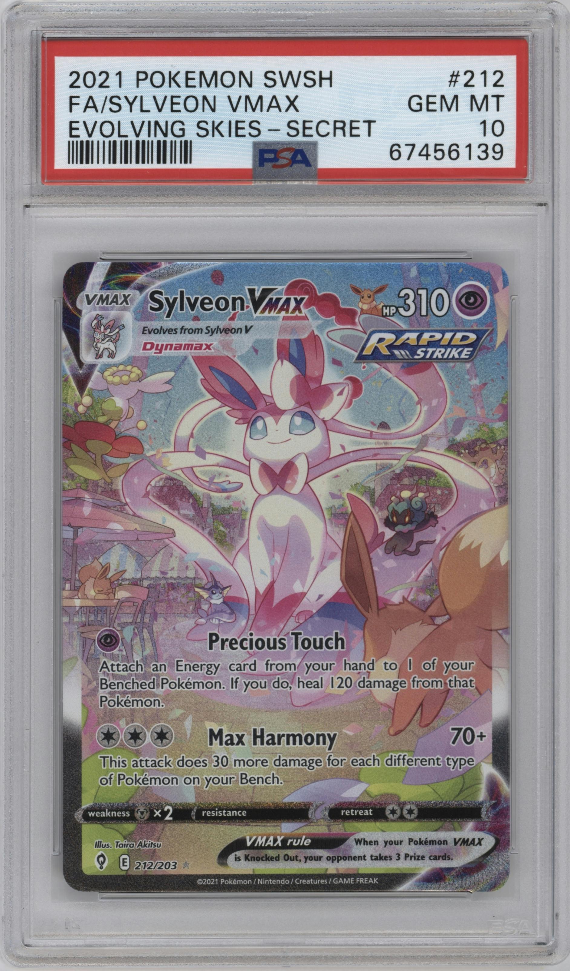 Sylveon VMAX  from the 2021 Pokemon SWSH set graded by PSA and given an overall grade of 10.