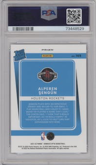 Alperen Sengun from the 2021-22 Panini Donruss Optic set featuring a Blue Velocity parallel graded by PSA and given an overall grade of 10.