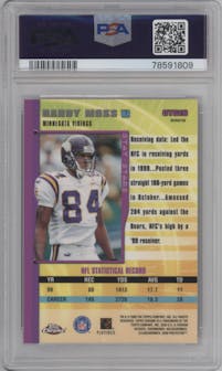 Randy Moss from the 2000 Topps Chrome set featuring a Refractor parallel graded by PSA and given an overall grade of 9.