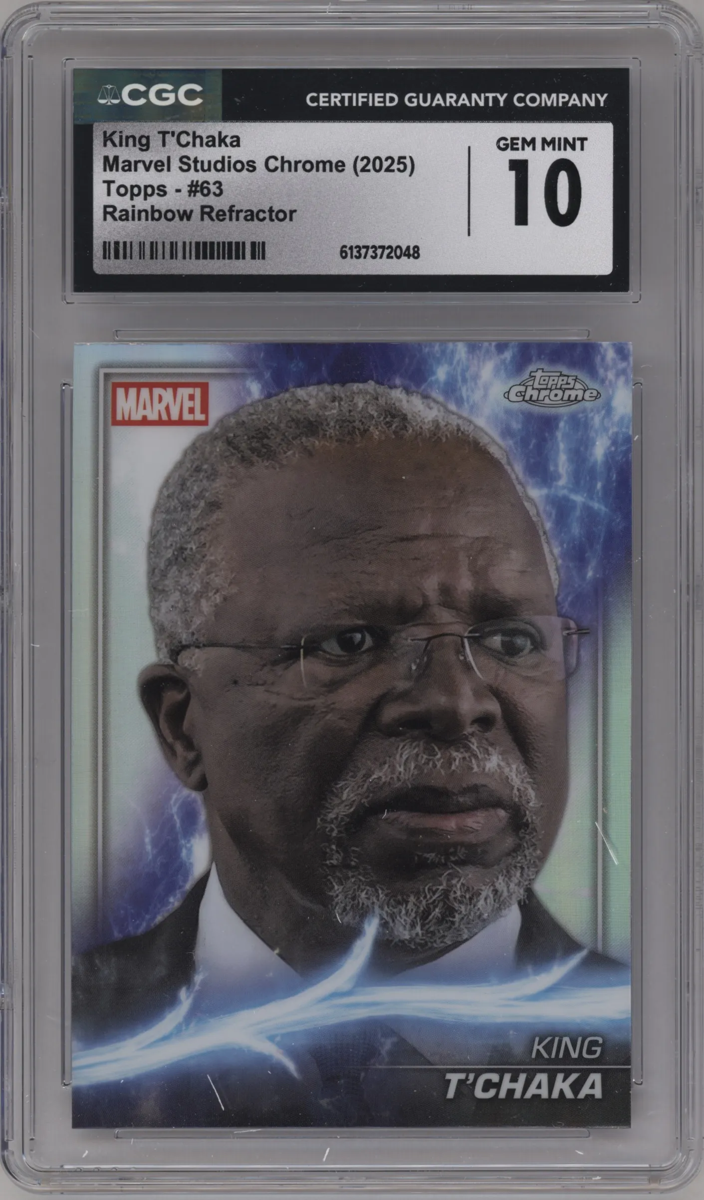 2025 Topps Chrome Marvel Studios King T’Chaka Rainbow Refractor CGC 10