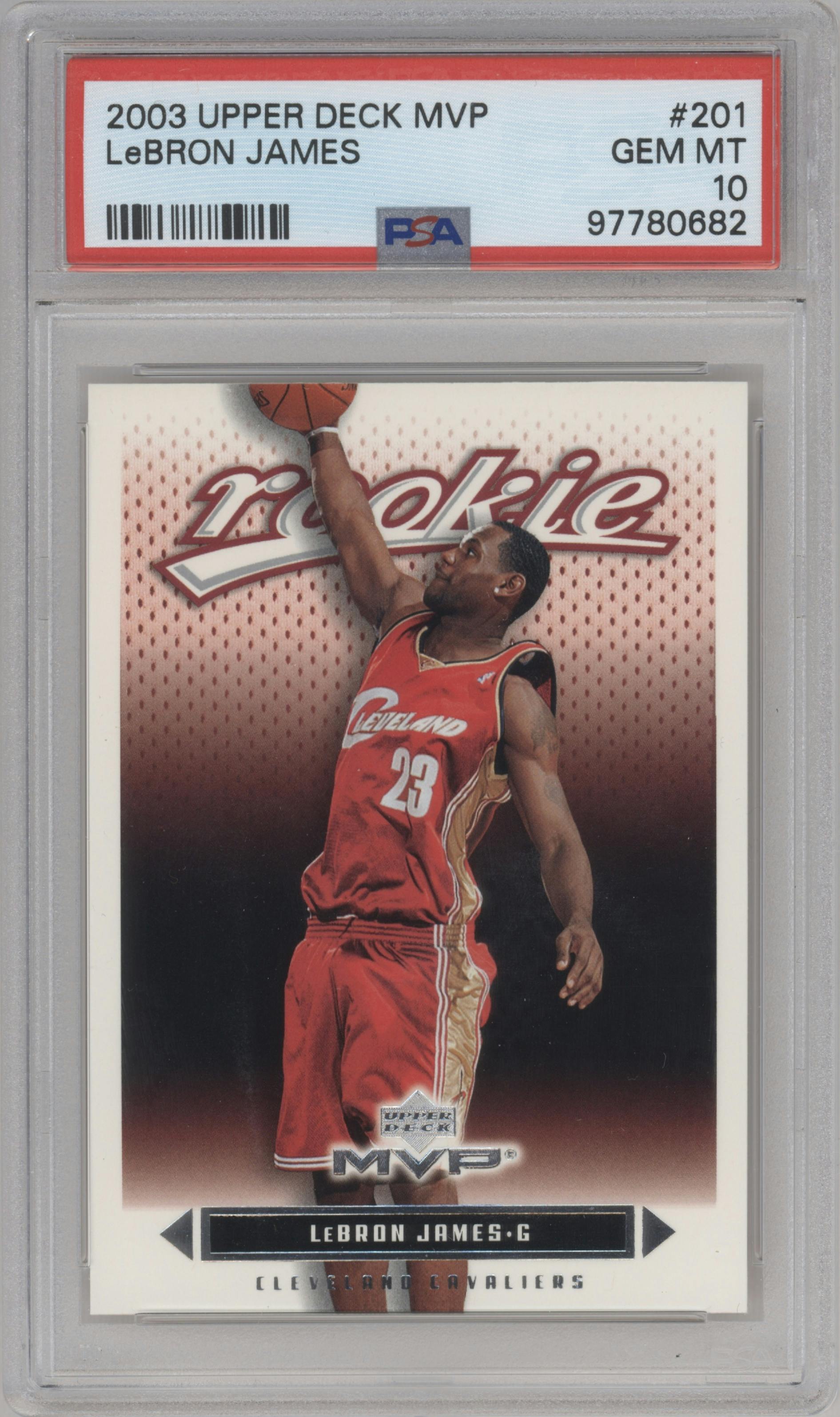 LeBron James from the 2003 Upper Deck MVP set graded by PSA and given an overall grade of 10.