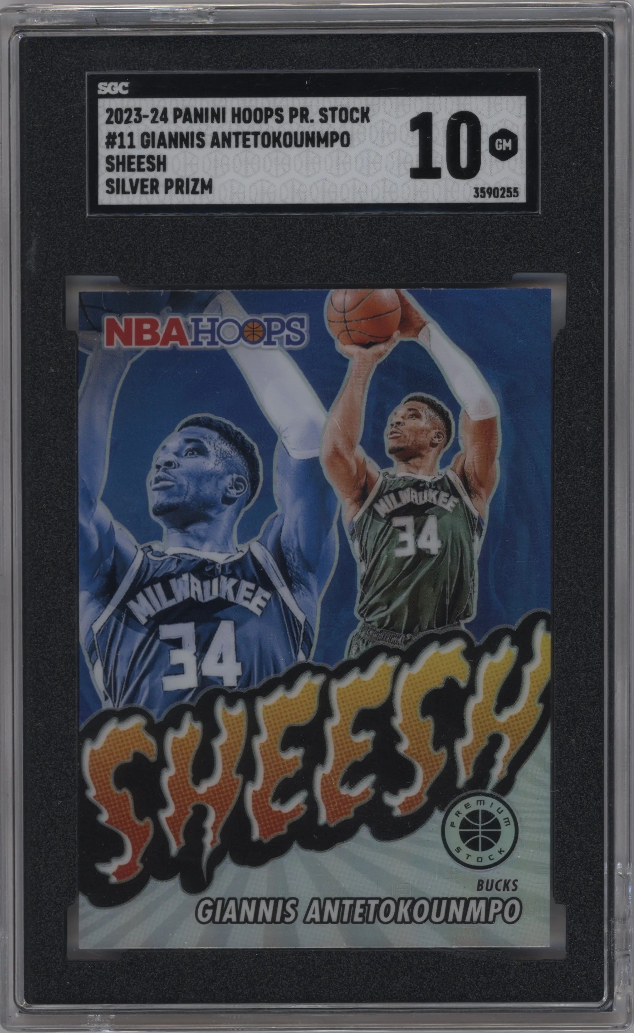 2023 Panini Hoops Premium Stock Sheesh Giannis Antetokounmpo Silver Prizm #11 SGC 10