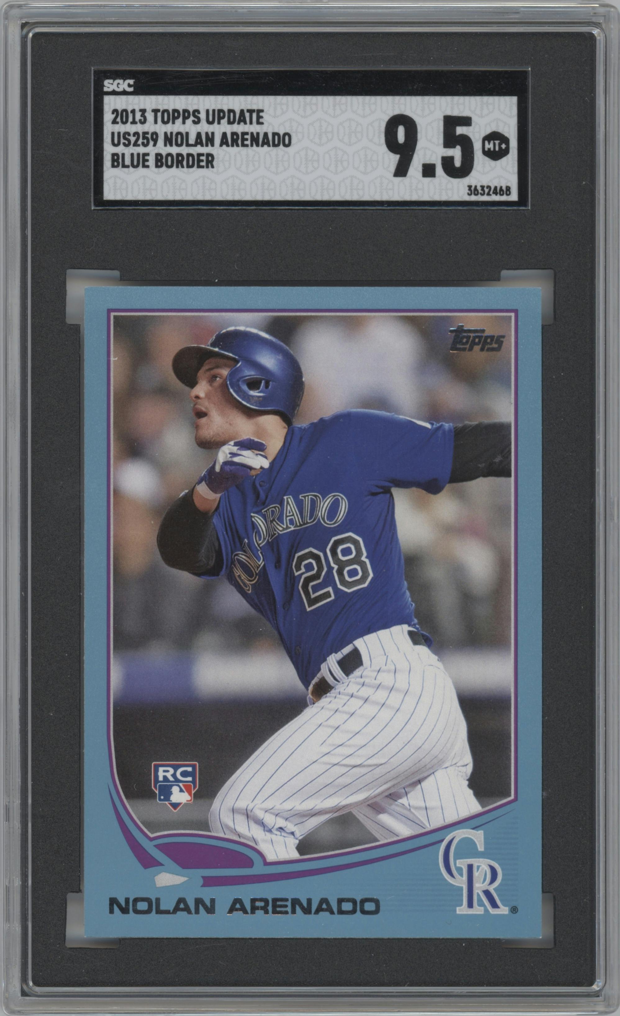 Nolan Arenado from the 2013 Topps Update set featuring a Walmart Blue parallel graded by SGC and given an overall grade of 9.5.