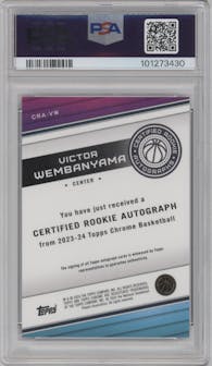 Victor Wembanyama from the 2023-24 Topps Chrome set graded by PSA and given an overall grade of 10.