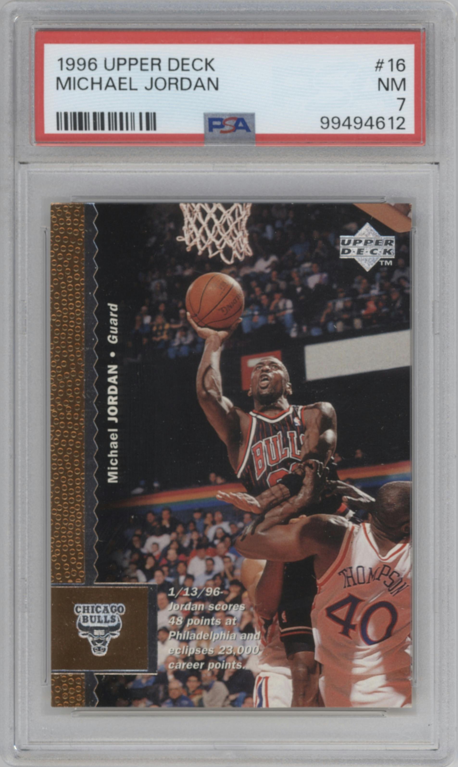 Michael Jordan from the 1996-97 Upper Deck set graded by PSA and given an overall grade of 7.