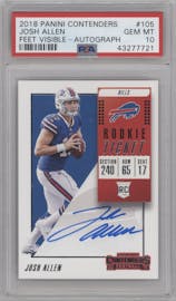 Josh Allen from the 2018 Panini Contenders set graded by PSA and given an overall grade of 10.