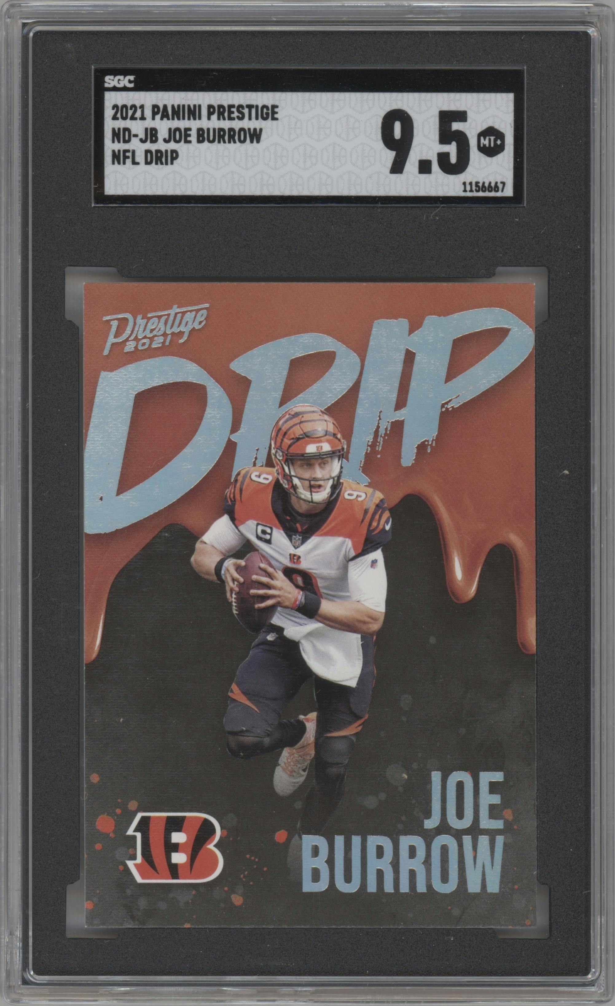 Joe Burrow from the 2021 Panini Prestige set graded by SGC and given an overall grade of 9.5.