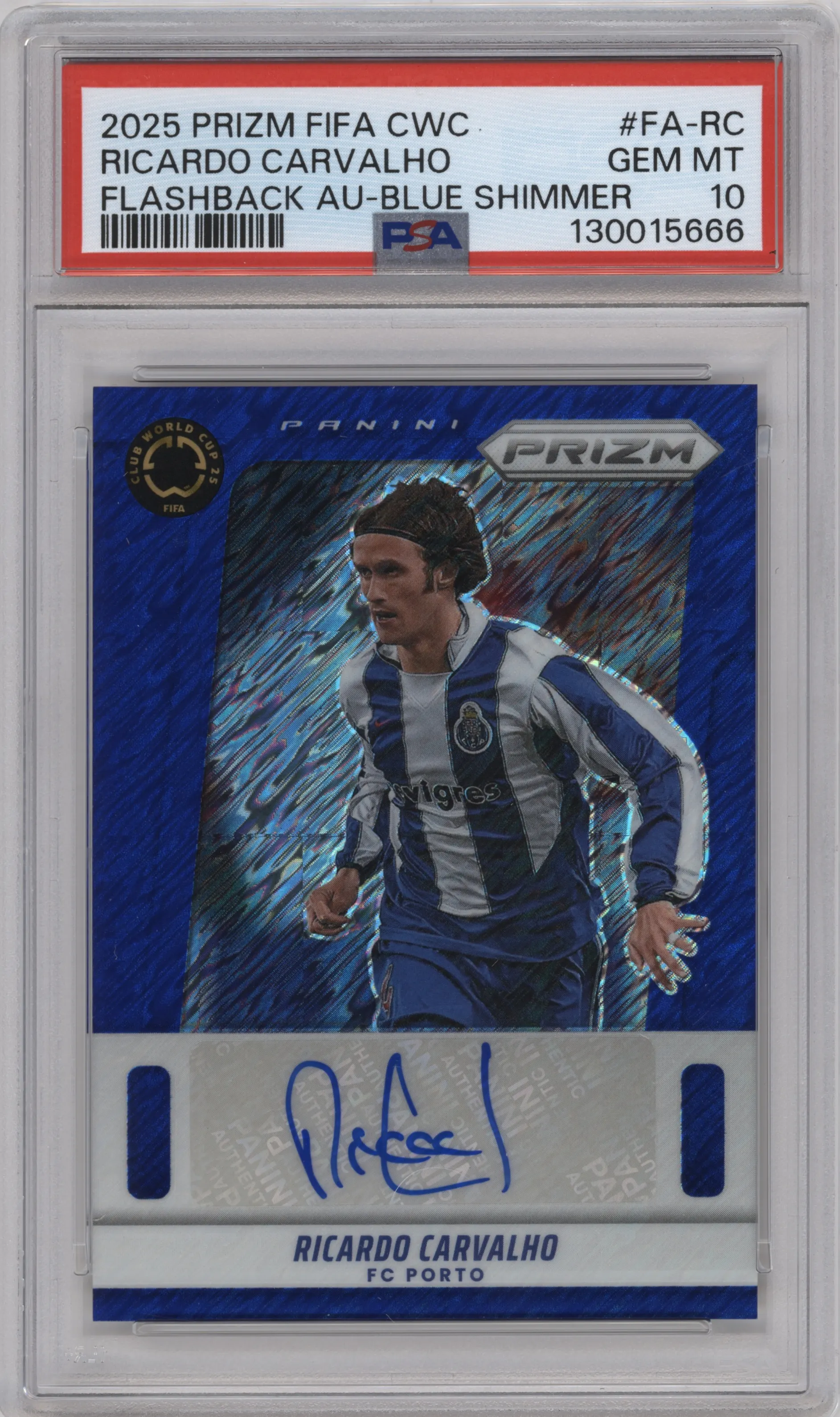 2025 Panini Prizm FIFA Club World Cup Flashback Auto Ricardo Carvalho Blue Shimmer PSA 10