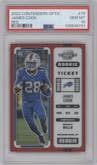 James Cook  from the 2022 Panini Contenders Optic set featuring a Red parallel graded by PSA and given an overall grade of 10.