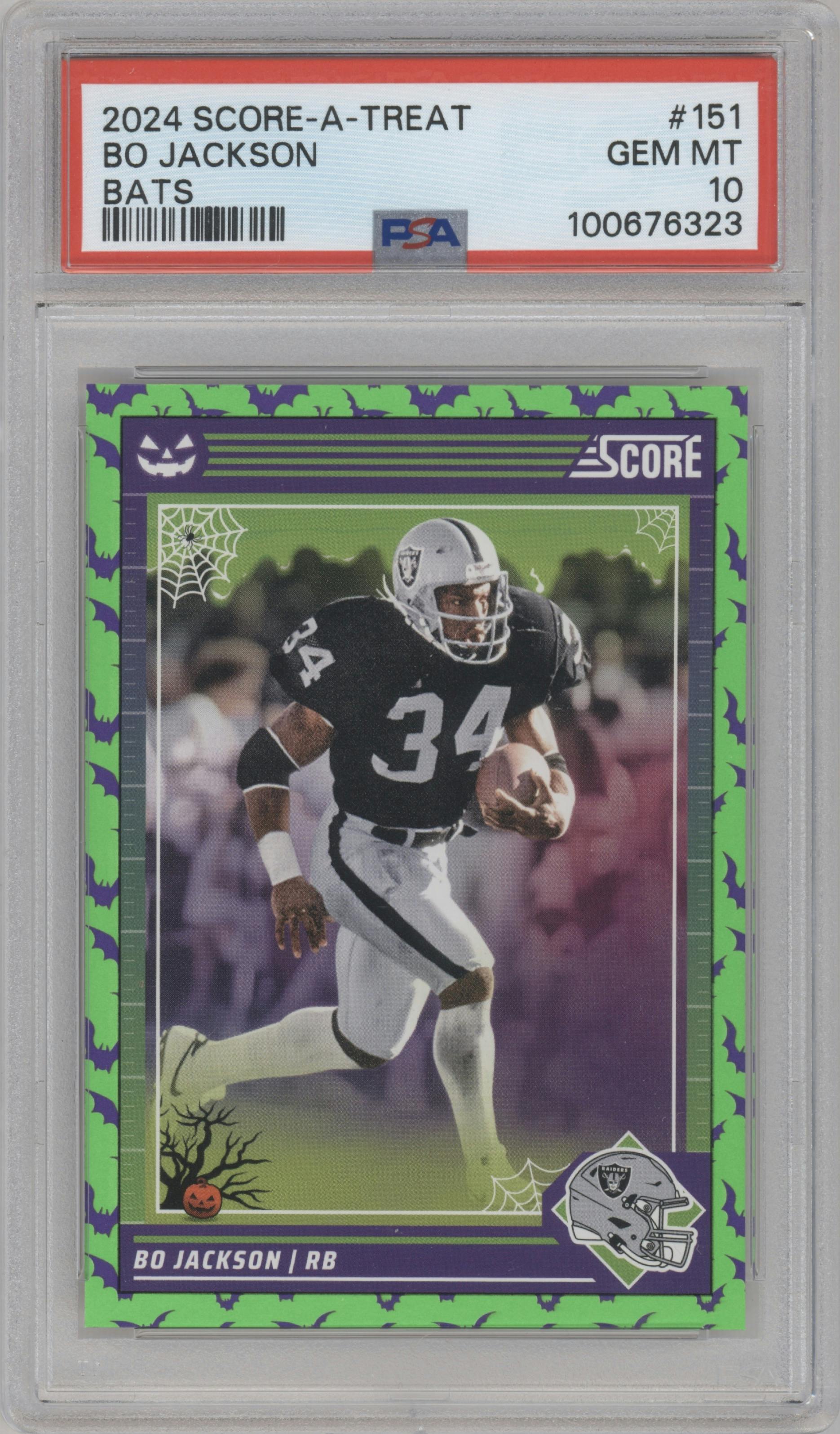 Bo Jackson from the 2024 Score-a-Treat set featuring a Bats parallel graded by PSA and given an overall grade of 10.