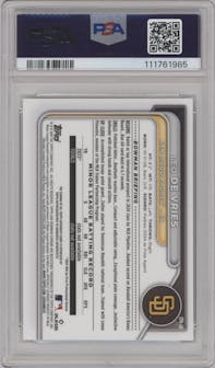 Leo De Vries from the 2024 Bowman Chrome set graded by PSA and given an overall grade of 9.