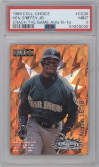 Ken Griffey Jr. from the 1996 UD Collector's Choice set featuring a Variation parallel graded by PSA and given an overall grade of 9.