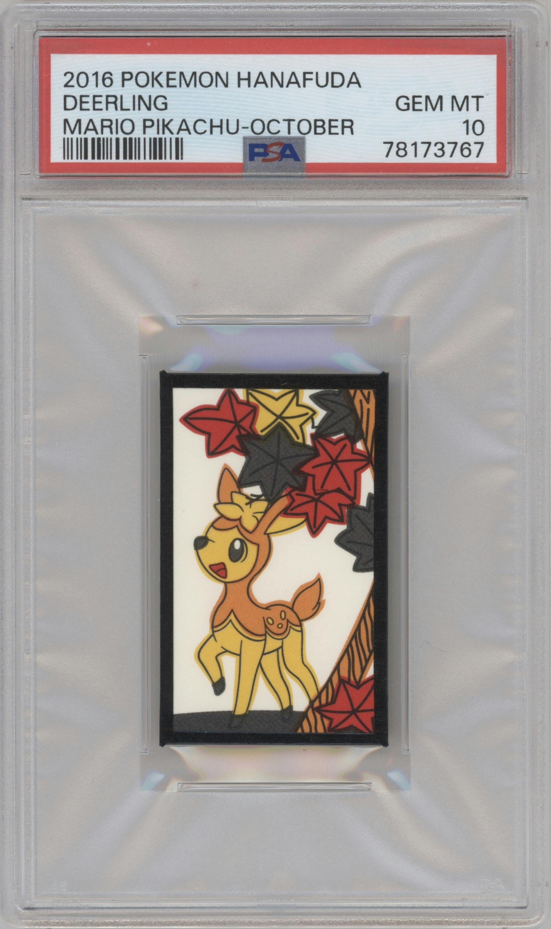 Deerling from the 2016 Pokemon Hanafuda Mario Pikachu set graded by PSA and given an overall grade of 10.