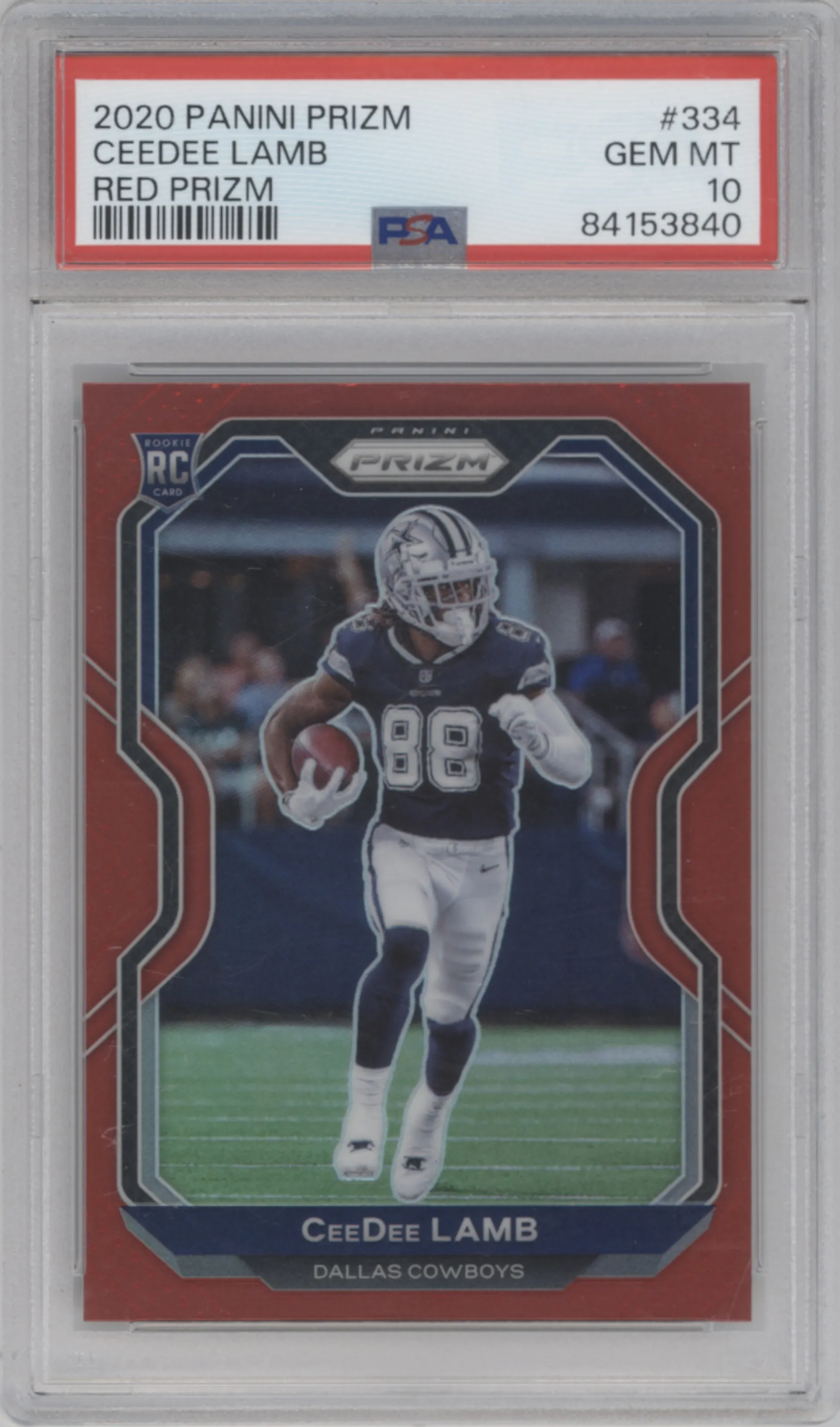 2020 Panini Prizm CeeDee Lamb Red Prizm #334 PSA 10