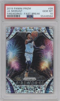 Ja Morant from the 2019-20 Panini Prizm set featuring a Fast Break Prizm parallel graded by PSA and given an overall grade of 10.
