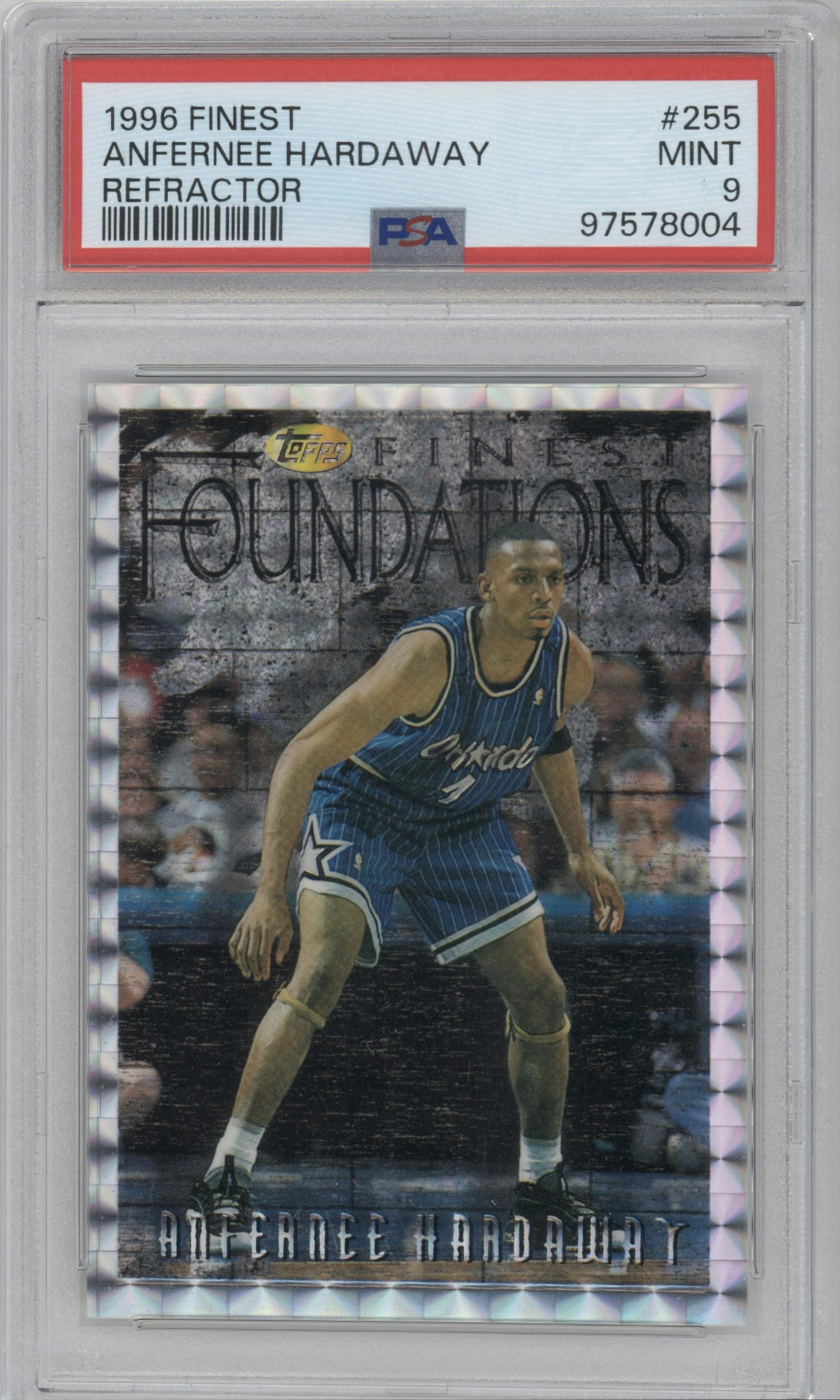 Anfernee Hardaway from the 1996-97 Topps Finest set featuring a Refractor parallel graded by PSA and given an overall grade of 9.