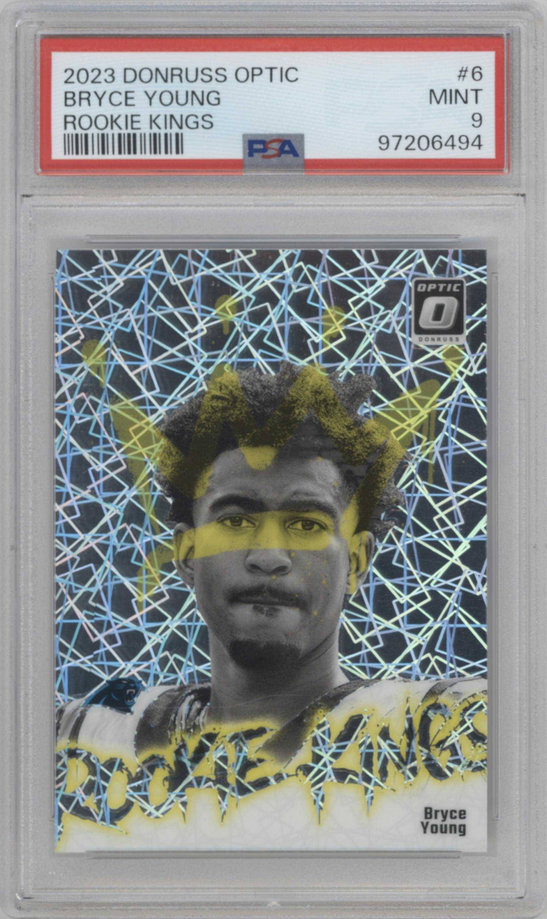 Bryce Young from the 2023 Donruss Optic set graded by PSA and given an overall grade of 9.