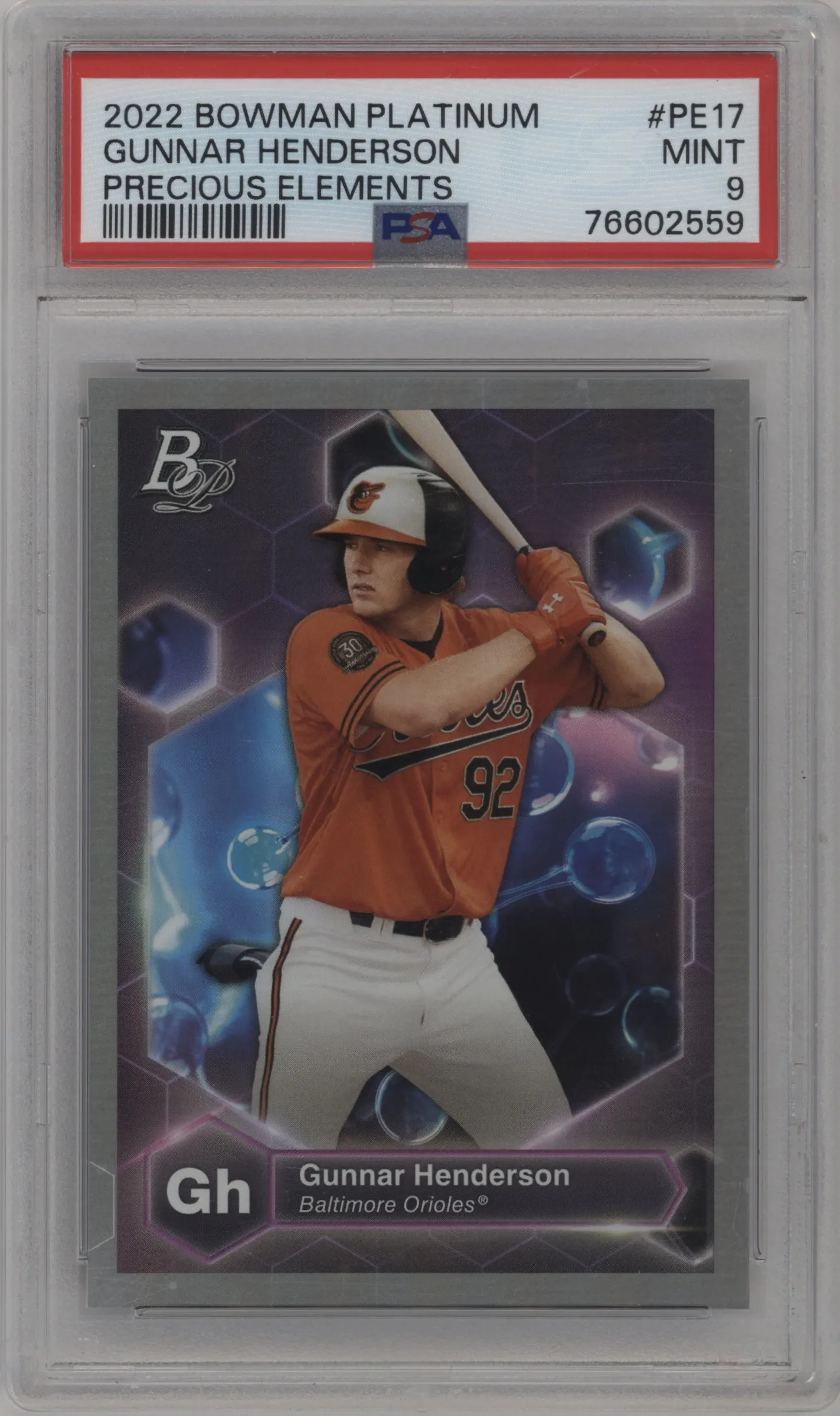 2022 Bowman Platinum Precious Elements Gunnar Henderson #PE-17 PSA 9
