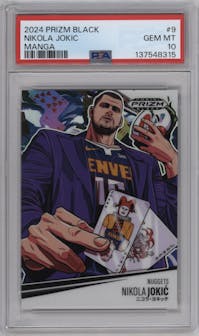 Nikola Jokic from the 2024-25 Panini Prizm Black set graded by PSA and given an overall grade of 10.