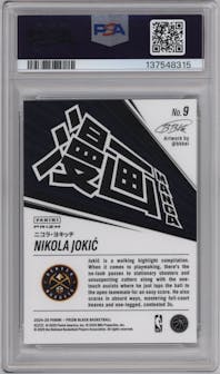 Nikola Jokic from the 2024-25 Panini Prizm Black set graded by PSA and given an overall grade of 10.