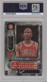Michael Jordan from the 1997-98 Metal Universe set graded by PSA and given an overall grade of 9.