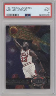 Michael Jordan from the 1997-98 Metal Universe set graded by PSA and given an overall grade of 9.