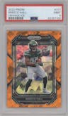 Breece Hall from the 2022 Panini Prizm set featuring a Orange Ice parallel graded by PSA and given an overall grade of 9.