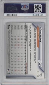 Jose Altuve from the 2020 Topps Chrome Ben Baller Edition set featuring a Gold Refractor  parallel graded by PSA and given an overall grade of 10.
