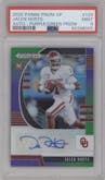 Jalen Hurts from the 2020 Panini Prizm Draft Picks set featuring a Purple/Green Prizm parallel graded by PSA and given an overall grade of 9.